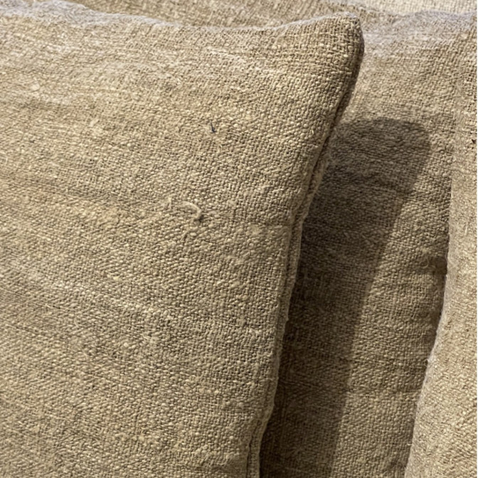 Coussin chanvre ancien très rustique ficelle
