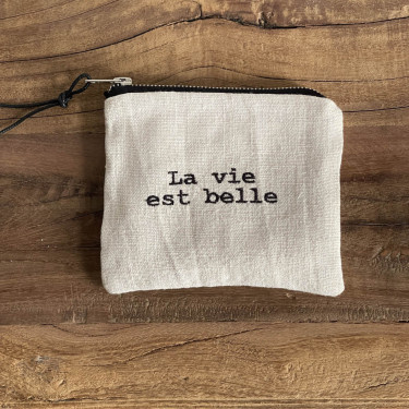 Pochette en chanvre ancien brodée - textes au choix
