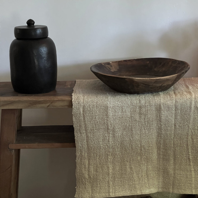 Chemin de table en chanvre ancien - 55 x 150 cm