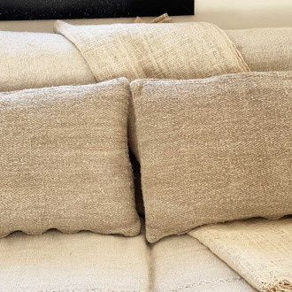 Coussin chanvre ancien très rustique ficelle