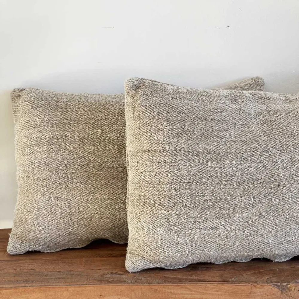 Coussin chanvre ancien très rustique ficelle