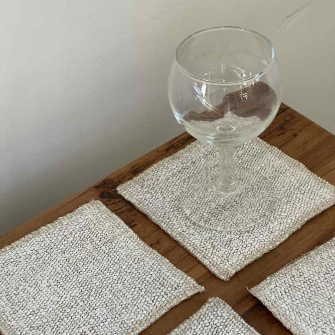 Sous-verres chanvre ancien bords naturels - Accessoire mode femme, lin ancien, chanvre ancien