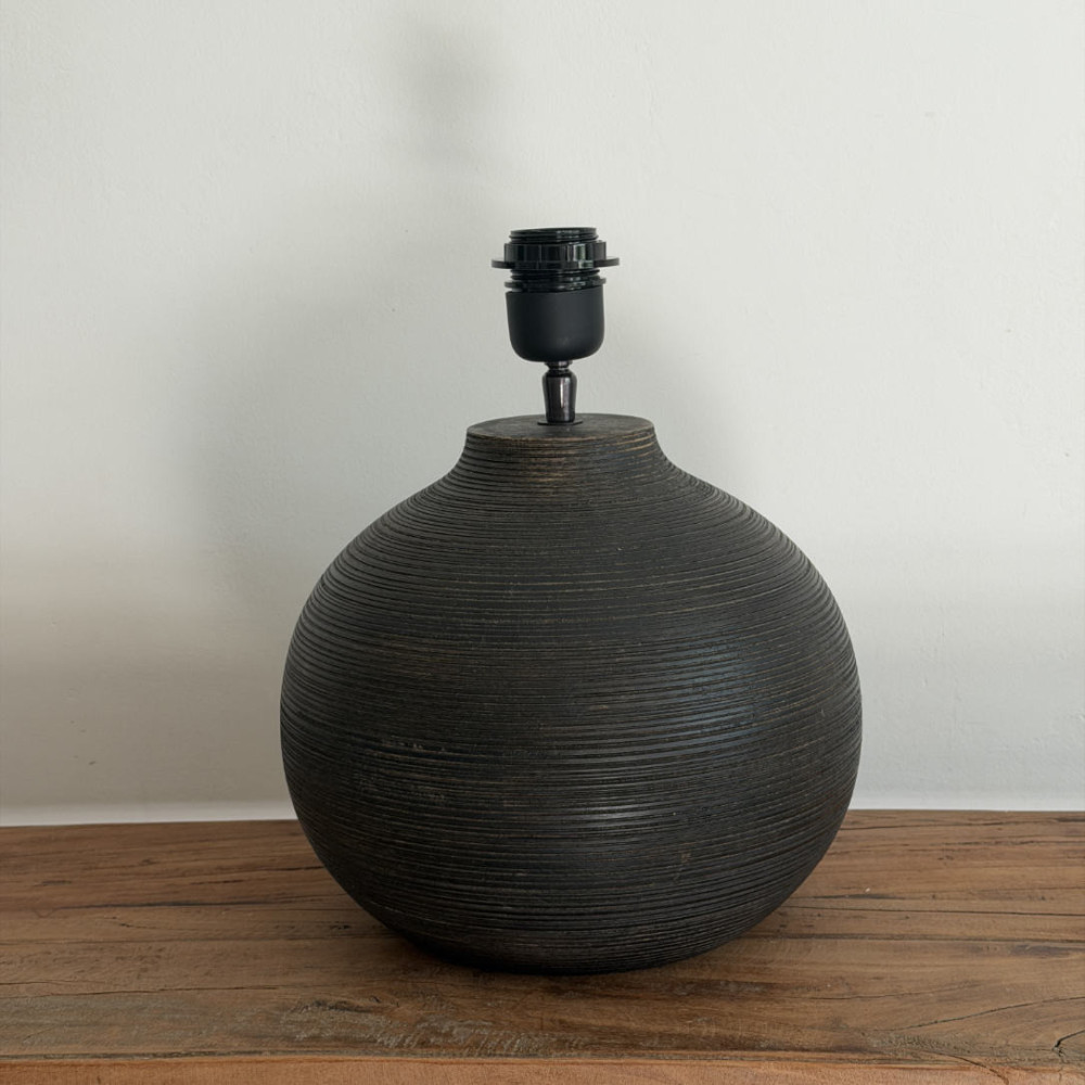 Pied de lampe boule bois brun foncé