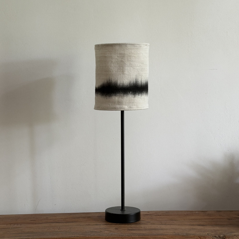 Abat-jour chanvre ancien blanc craie tie and dye noir 15 cm