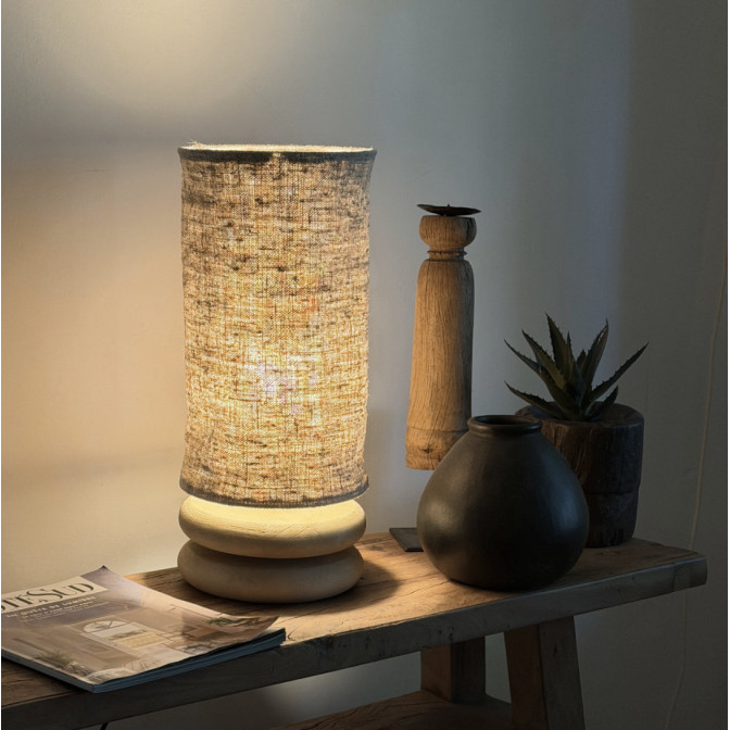 Abat-jour pour pied de lampe en chanvre ancien très rustique crème artisanal