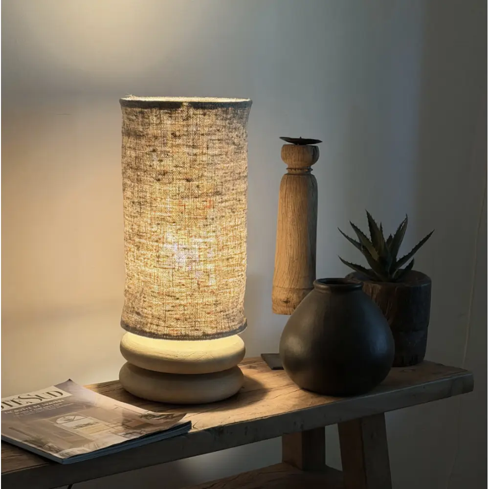 Abat-jour pour pied de lampe en chanvre ancien très rustique crème artisanal