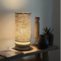Abat-jour pour pied de lampe en chanvre ancien très rustique crème artisanal