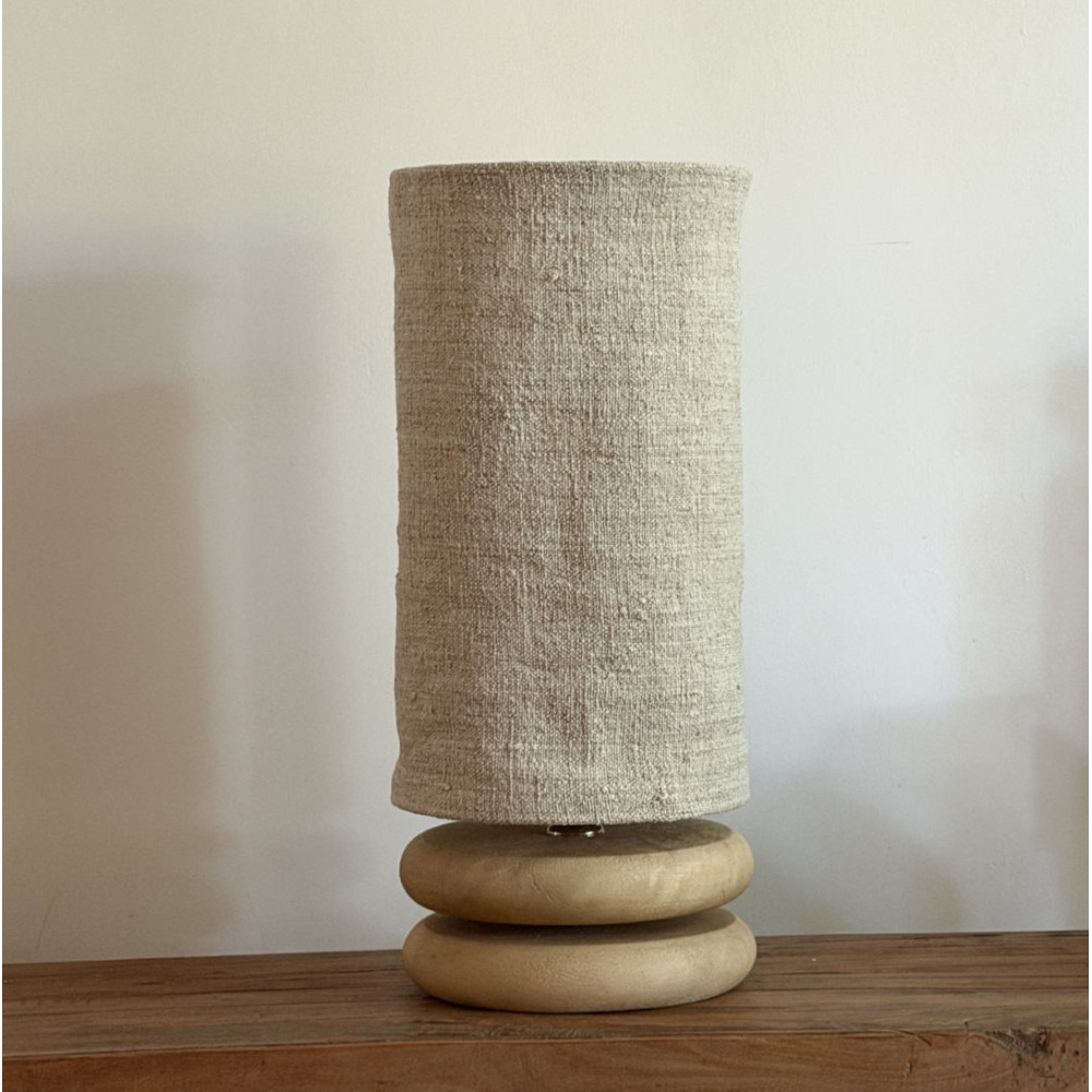 Abat-jour pour pied de lampe en chanvre ancien très rustique crème artisanal