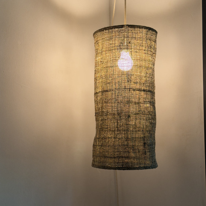 Abat-jour suspension chanvre ajouré ficelle artisanal
