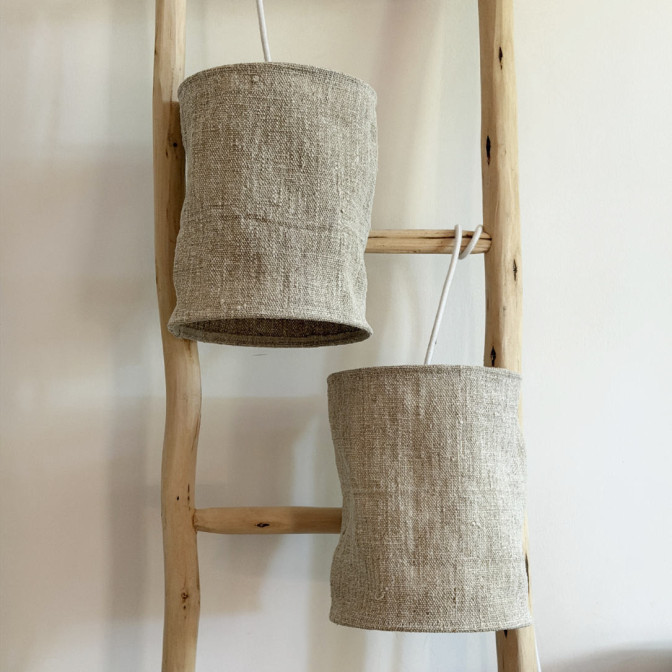 Lot 2 abat-jour suspension chanvre ancien rustique crème foncé