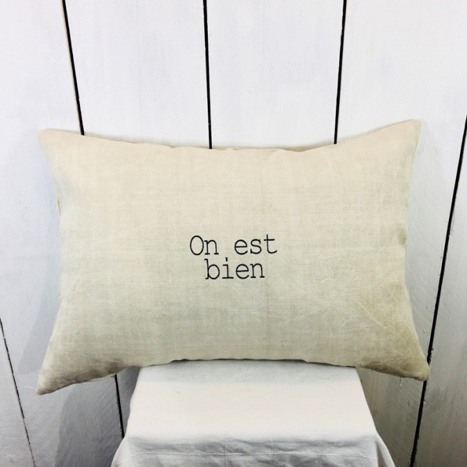 coussin tissu ancien brodé - Coussin en lin, coussin en chanvre ancien