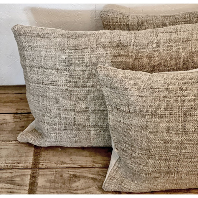 Coussin chanvre rustique - Coussin en lin, coussin en chanvre ancien