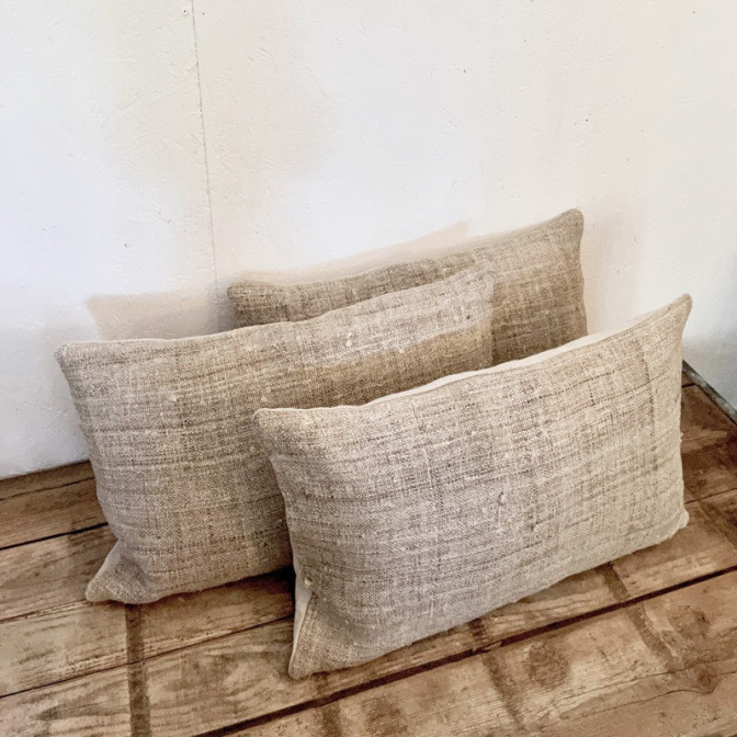 Coussin chanvre rustique - Coussin en lin, coussin en chanvre ancien