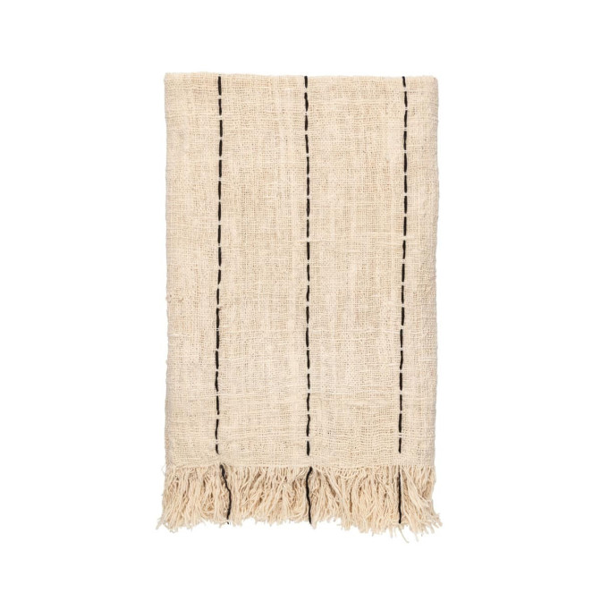 Plaid coton recyclé fait main - Accessoire mode femme, lin ancien, chanvre ancien