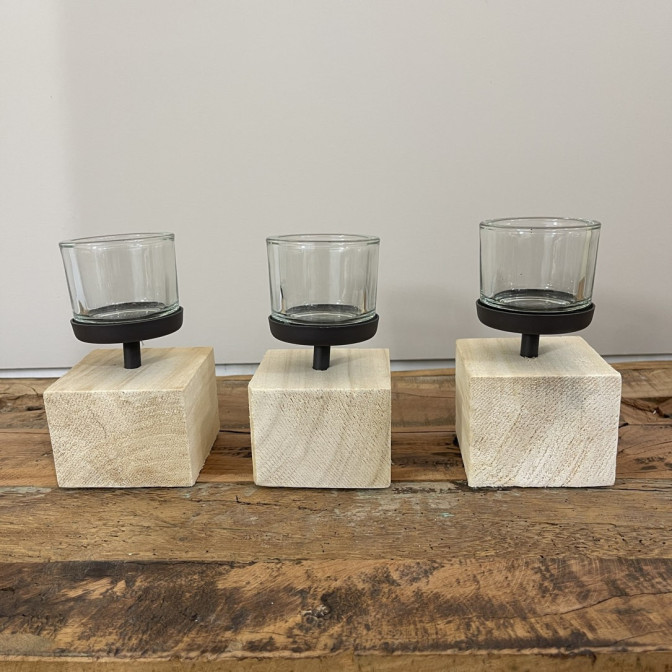 Photophore sur socle bois - Accueil