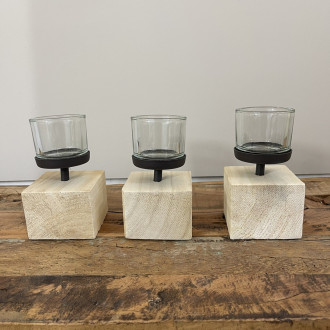 Photophore sur socle bois - Accueil