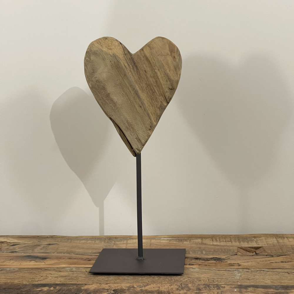 Coeur en teck sur tige - Accueil