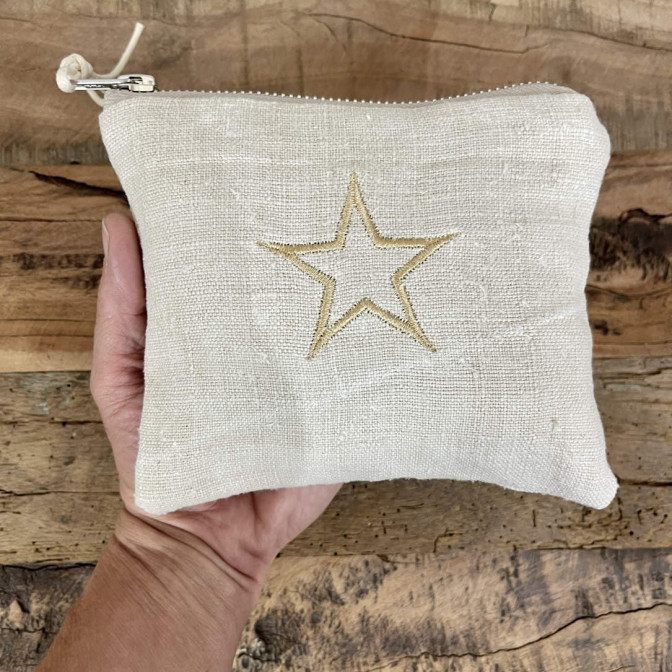 Pochette étoile - Accessoire mode femme, lin ancien, chanvre ancien