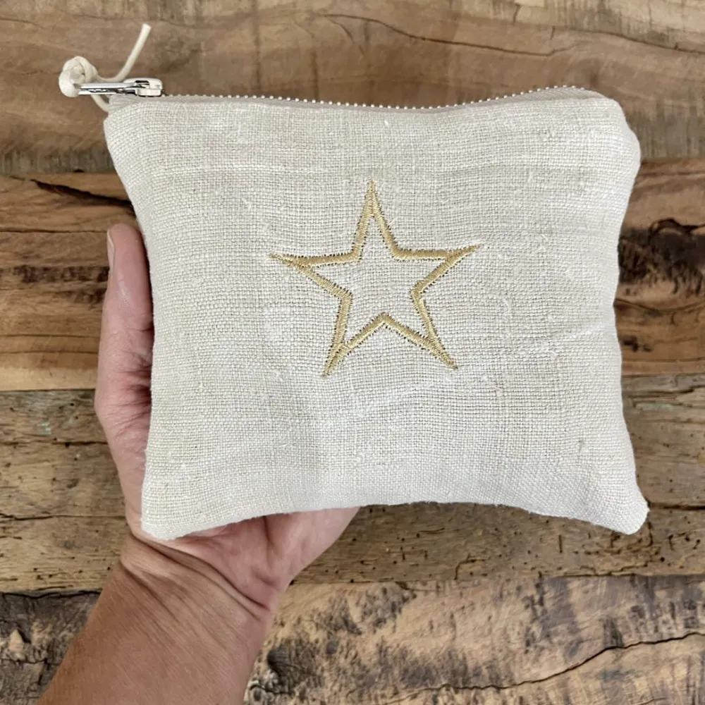 Pochette étoile - Accessoire mode femme, lin ancien, chanvre ancien