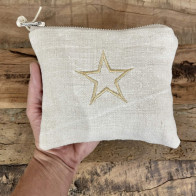 Pochette étoile - Accessoire mode femme, lin ancien, chanvre ancien