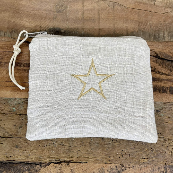 Pochette étoile - Accessoire mode femme, lin ancien, chanvre ancien