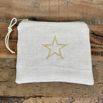 Pochette étoile - Accessoire mode femme, lin ancien, chanvre ancien